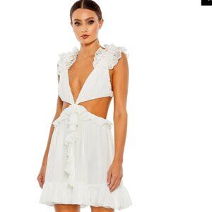 Mac Duggal Ieena White Ruffled Cutout Mini Dress | Size 2 | New w/o Tags